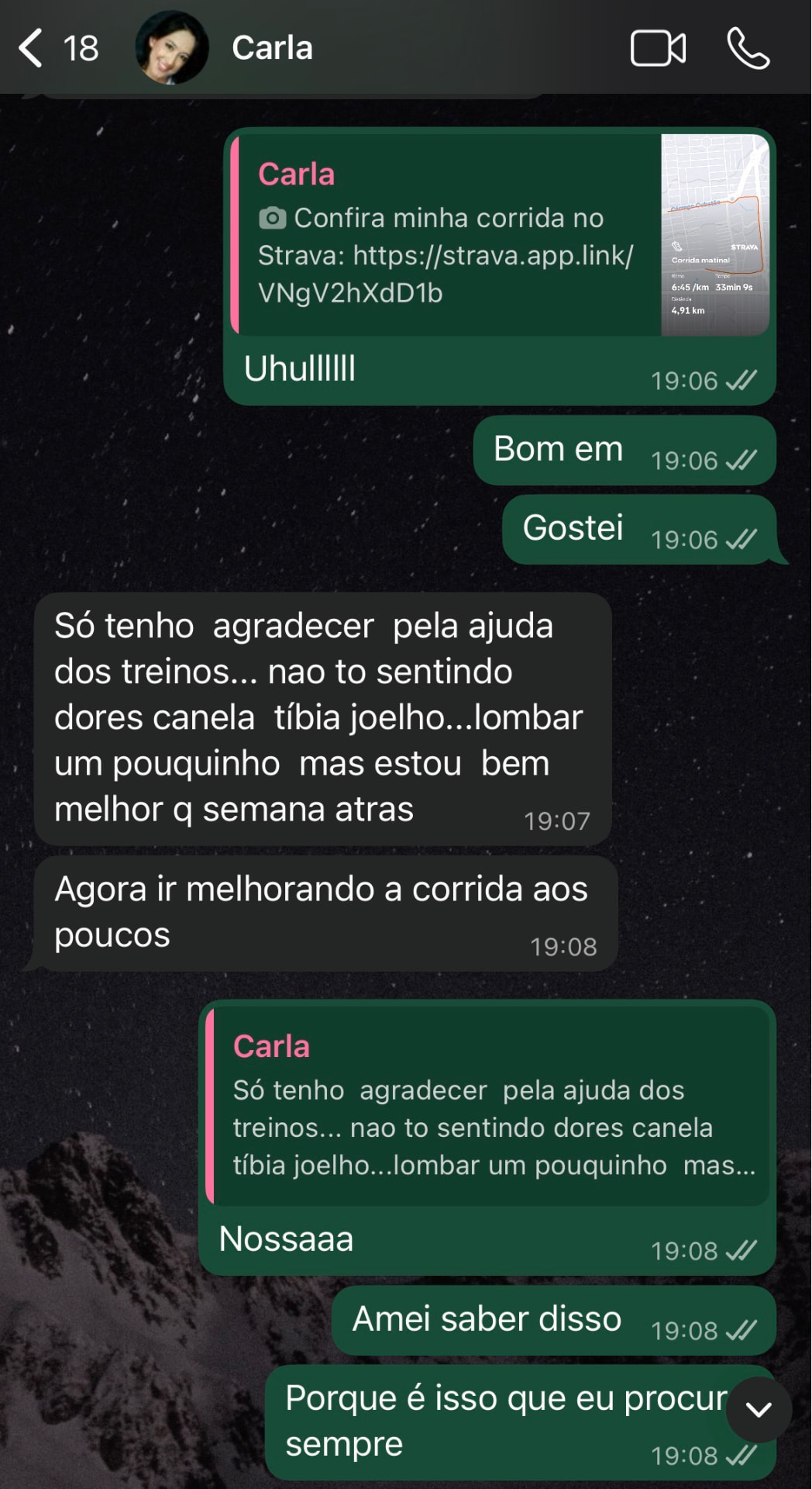 Depoimento da Carla no WhatsApp
